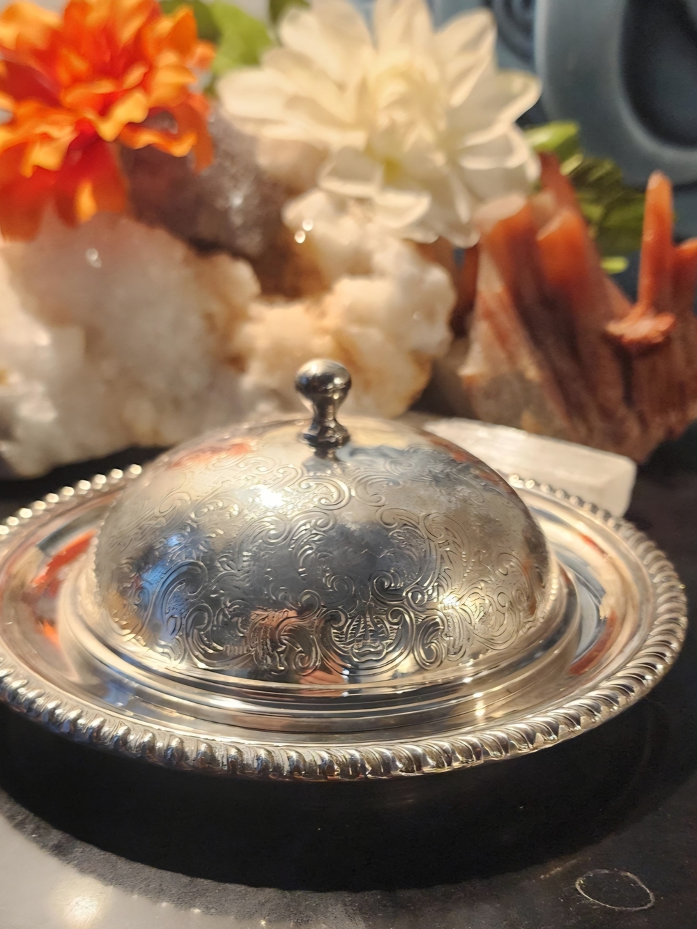 Vintage Birks Silver Plated Butter Dish with Dome, Ornate Scrollwork